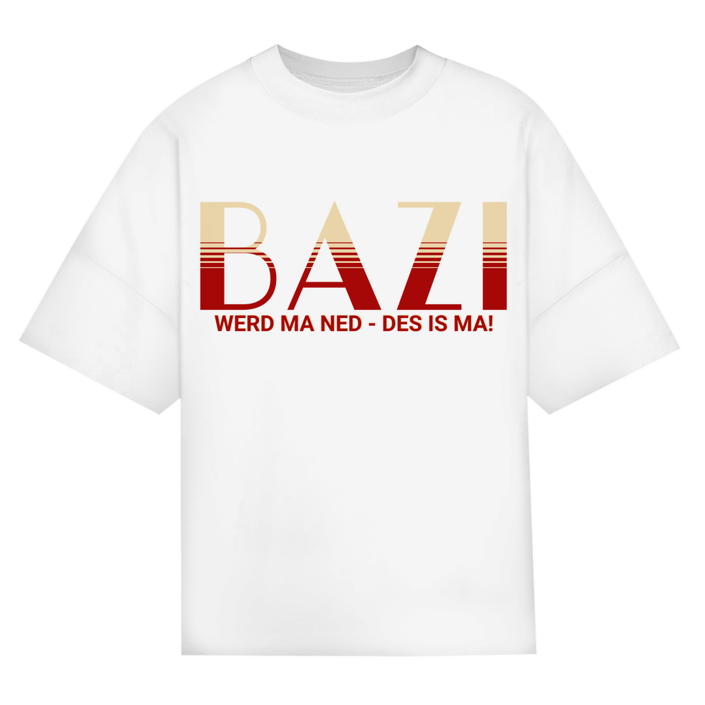 Bayerisches Oversize T-Shirt Männer - Bazi werd ma ned, des is ma - rot/beige - Grantler Gwand