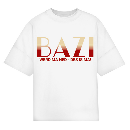 Bayerisches Oversize T-Shirt Männer - Bazi werd ma ned, des is ma - rot/beige - Grantler Gwand