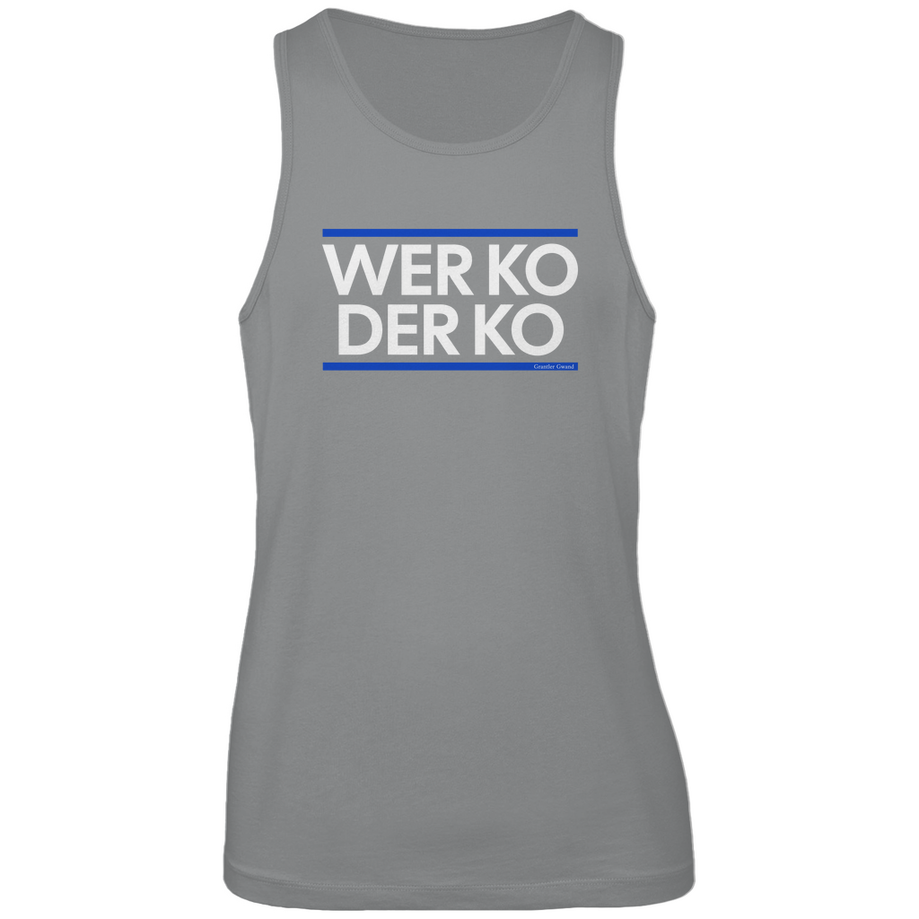 Bayerisches Herren Premium Tank Top wer ko der ko - blau/weiß - Grantler Gwand