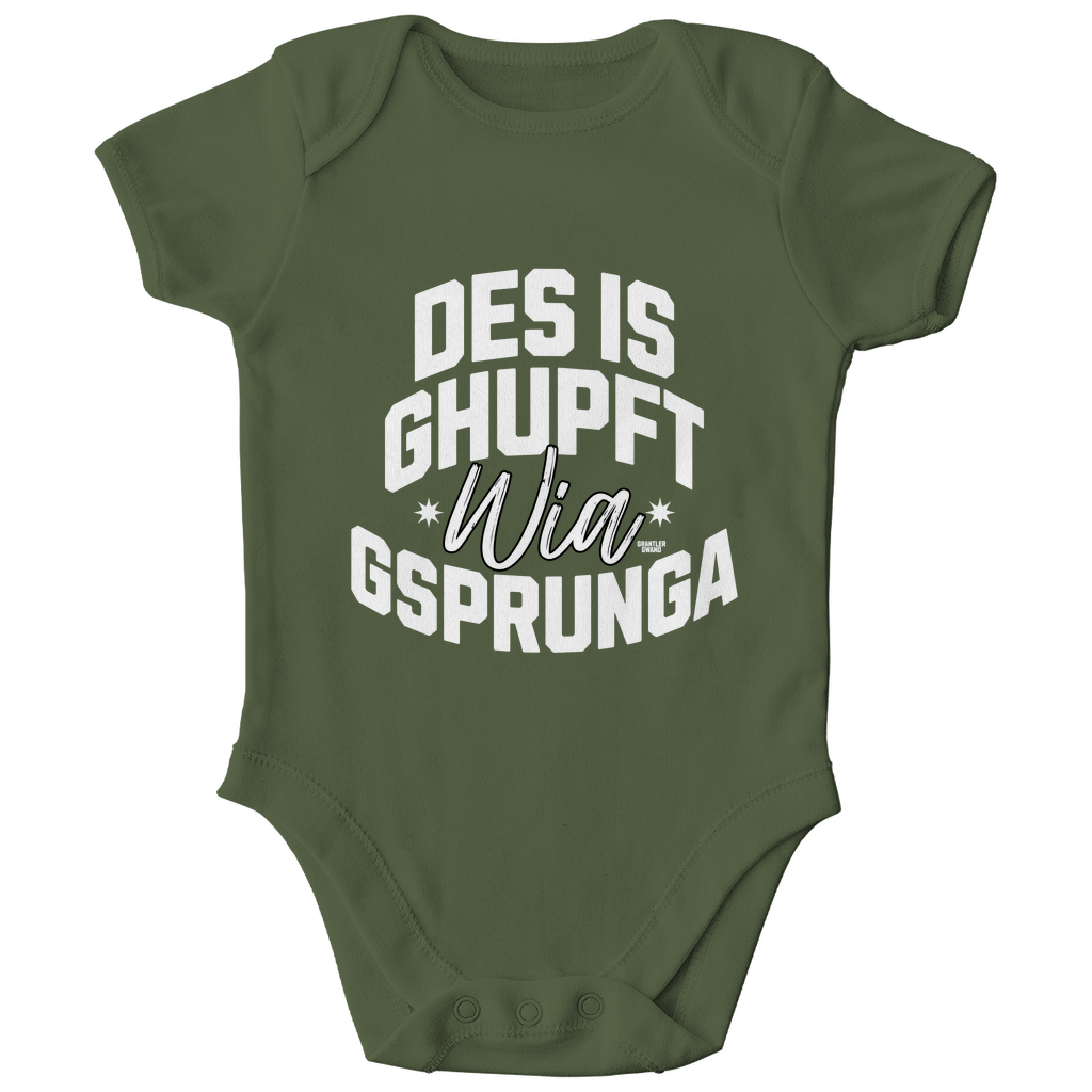 Bayerischer Baby Bio Body Des is ghupft wia gsprunga - weiß - Grantler Gwand