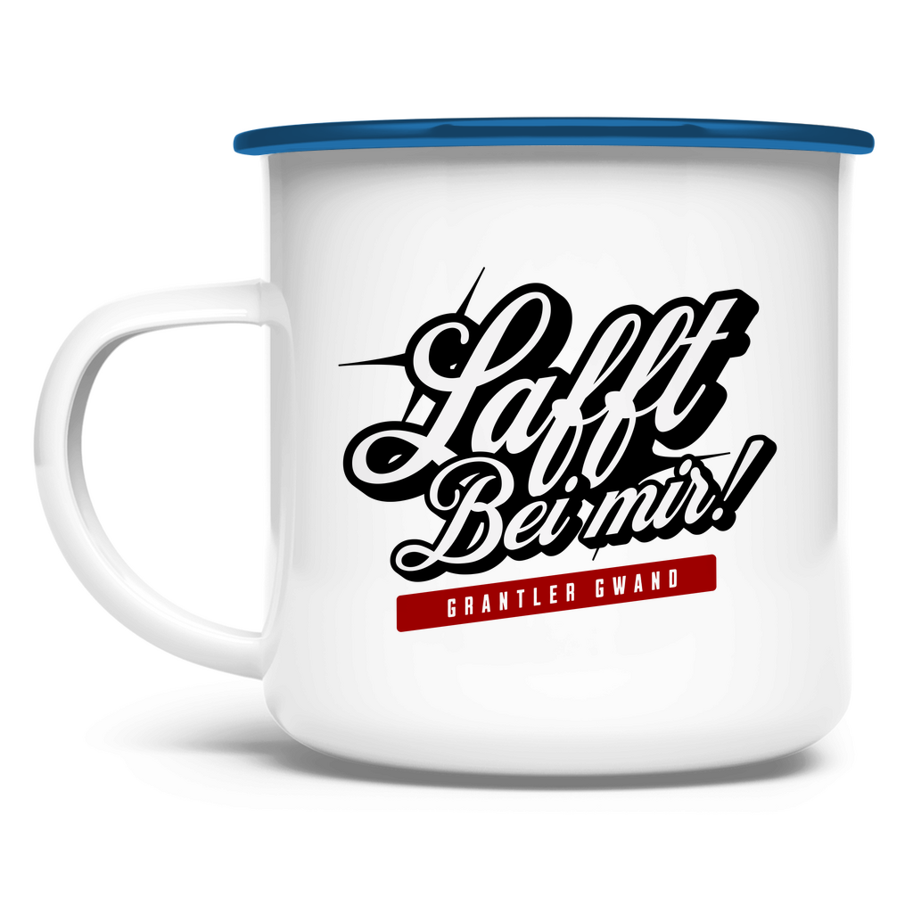 Bayerische Emaille Tasse Lafft bei mir - Grantler Gwand