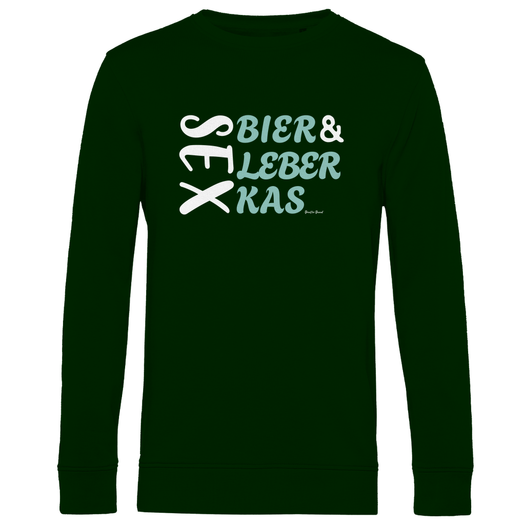Herren Premium Bio Sweatshirt Sex, Bier, Leberkas - grün/weiß