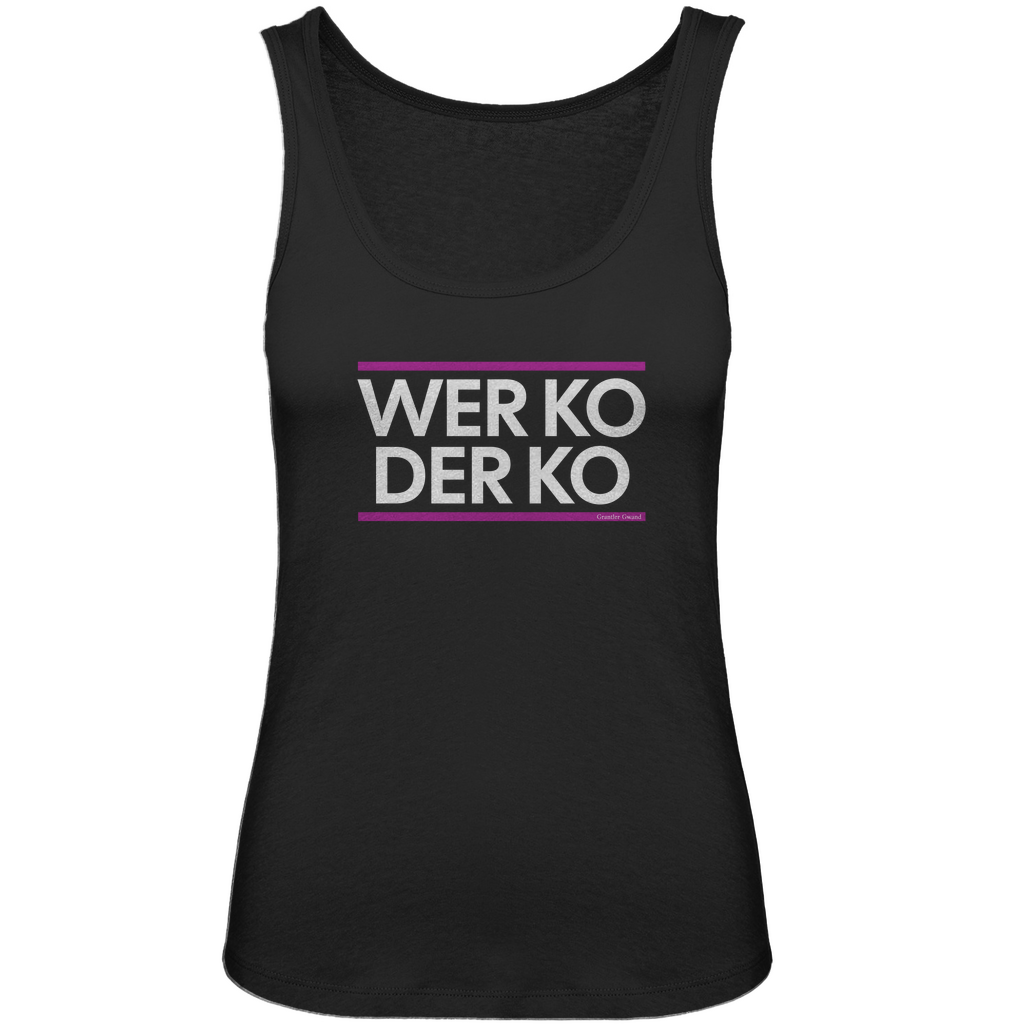 Bayerisches Damen Premium Organic Tank Top wer ko der ko - pink/weiß - Grantler Gwand