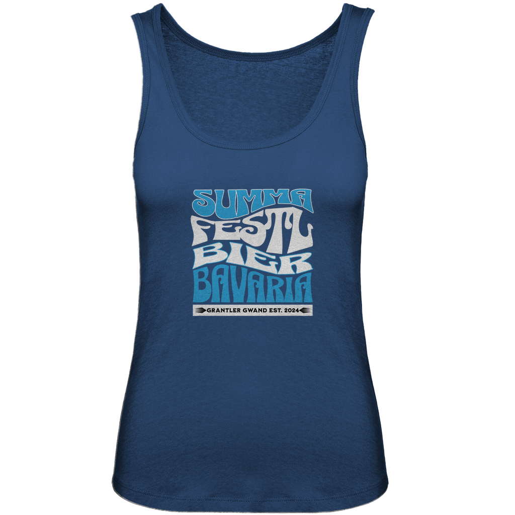 Bayerisches Damen Premium Organic Tank Top Summa, Festl, Bier, Bavaria - blau/weiß - Grantler Gwand