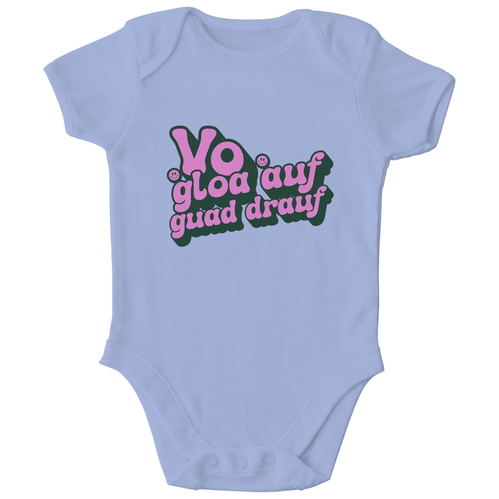 Bayerischer Bio Baby Body Vo gloa auf guad drauf - lila - Grantler Gwand