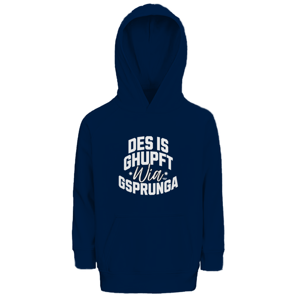 Bayerisches Kinder Premium Bio Hoodie Des is ghupft wia gsprunga - weiß - Grantler Gwand