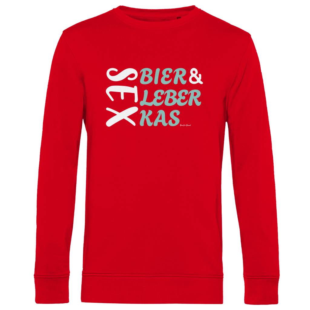 Herren Premium Bio Sweatshirt Sex, Bier, Leberkas - grün/weiß