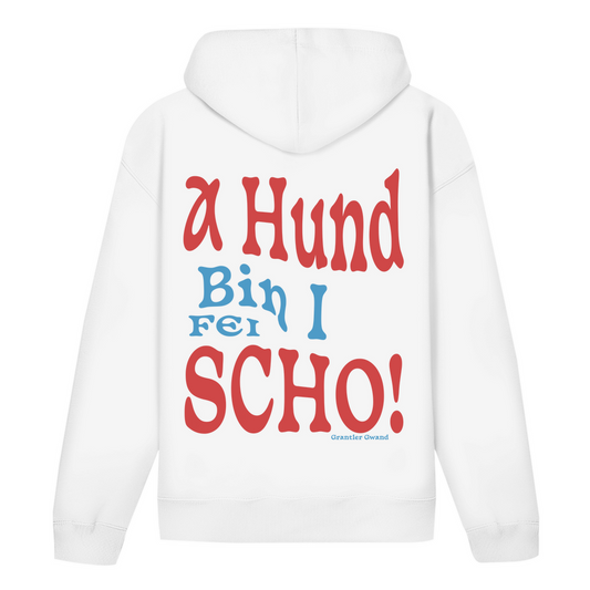 Bayerischer Hoodie Unisex -  A Hund bin i fei scho - rot/blau - Grantler Gwand