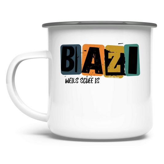 Bayerische Emaille Tasse Bazi, weils schee is - Grantler Gwand