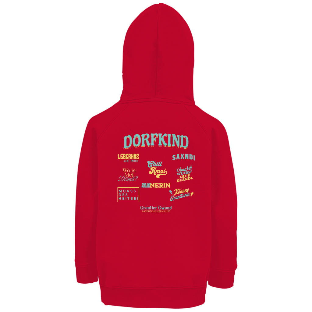 Bayerischer Kinder Premium Bio Hoodie - Dorfkind - Grün/Gelb - Grantler Gwand