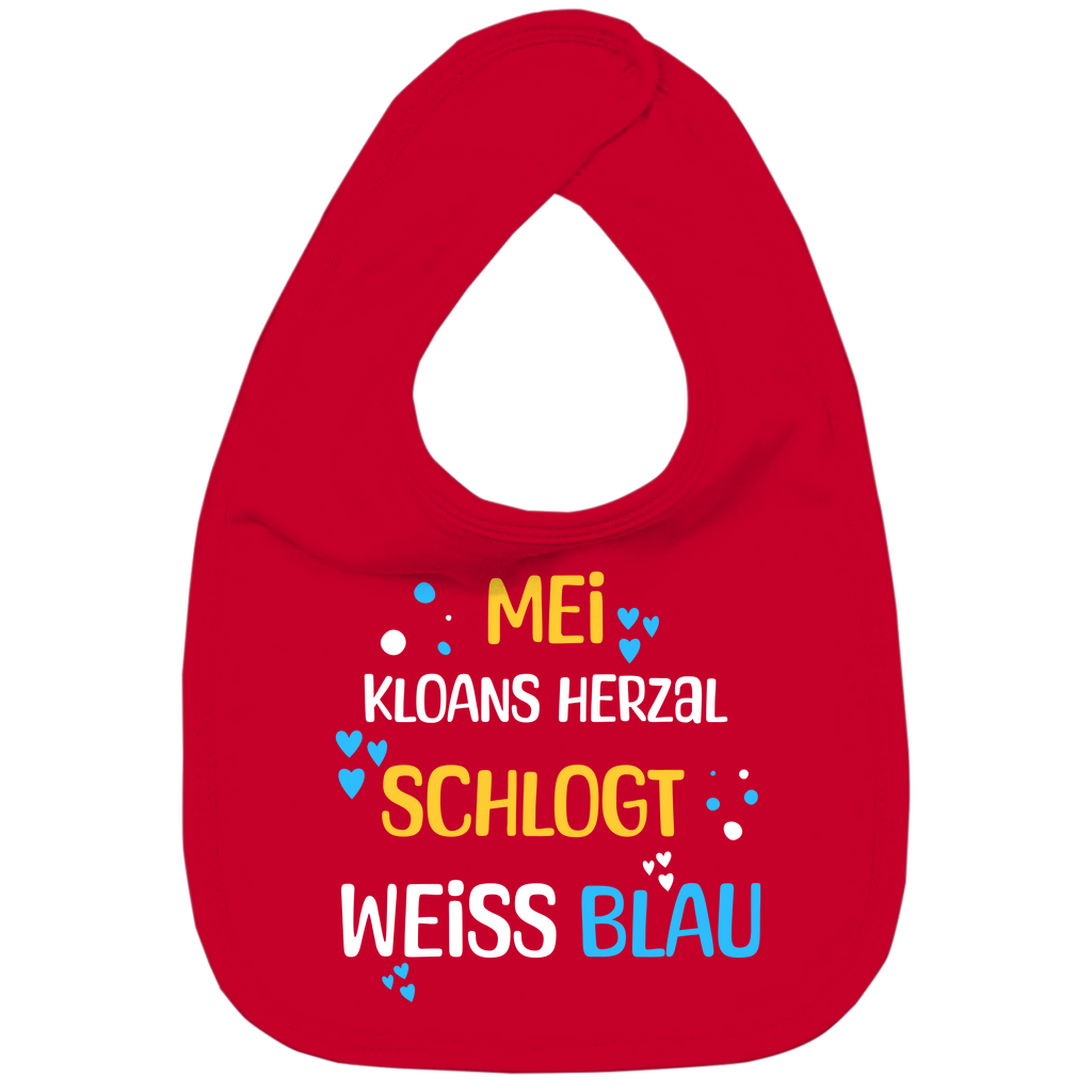 Bayerisches Baby Bio Lätzchen Mei kloans Herzal schlogt weiss blau - Grantler Gwand