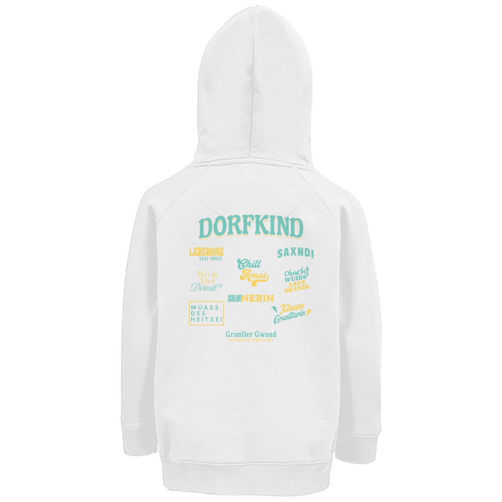 Bayerischer Kinder Premium Bio Hoodie - Dorfkind - Grün/Gelb - Grantler Gwand