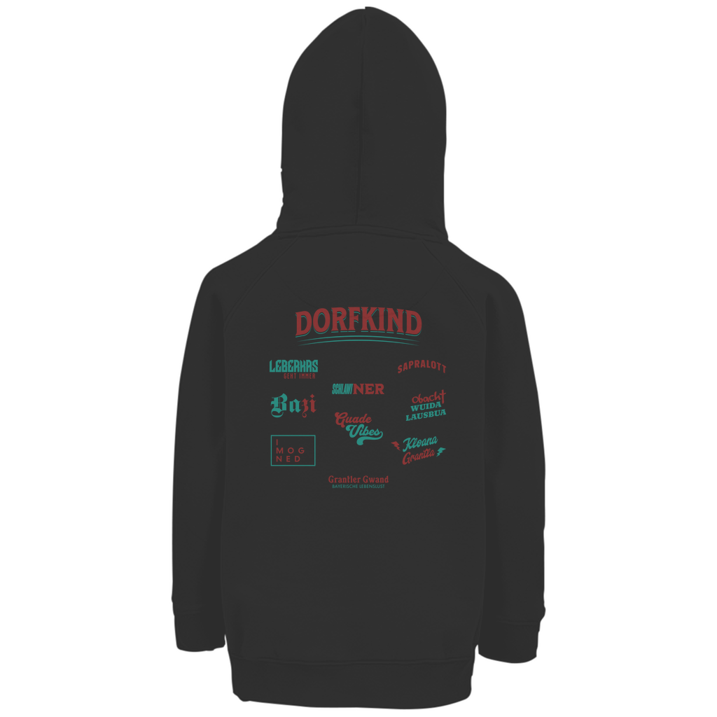 Bayerischer Kinder Premium Bio Hoodie - Dorfkind - Rot/Grün - Grantler Gwand