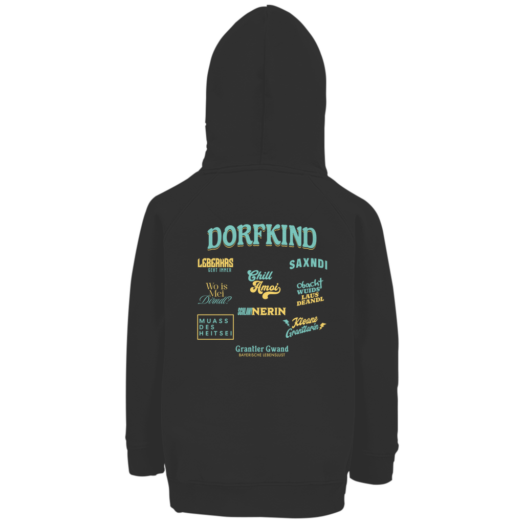 Bayerischer Kinder Premium Bio Hoodie - Dorfkind - Grün/Gelb - Grantler Gwand