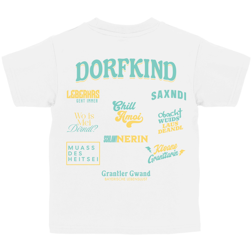 Bayerisches Kinder T-Shirt - Dorfkind für Madln - Grün/Gelb - Grantler Gwand