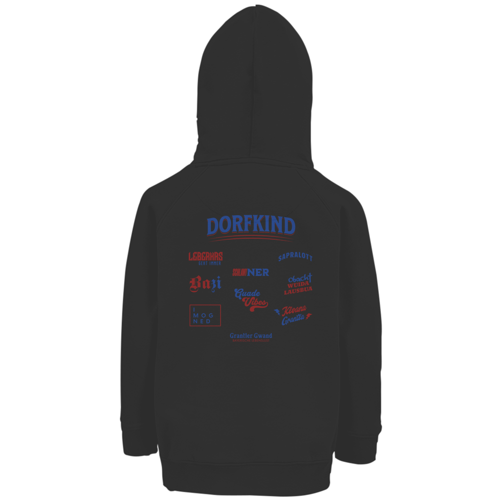 Bayerischer Kinder Premium Bio Hoodie - Dorfkind Rot/BLau - Grantler Gwand