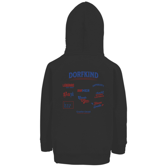 Bayerischer Kinder Premium Bio Hoodie - Dorfkind Rot/BLau - Grantler Gwand