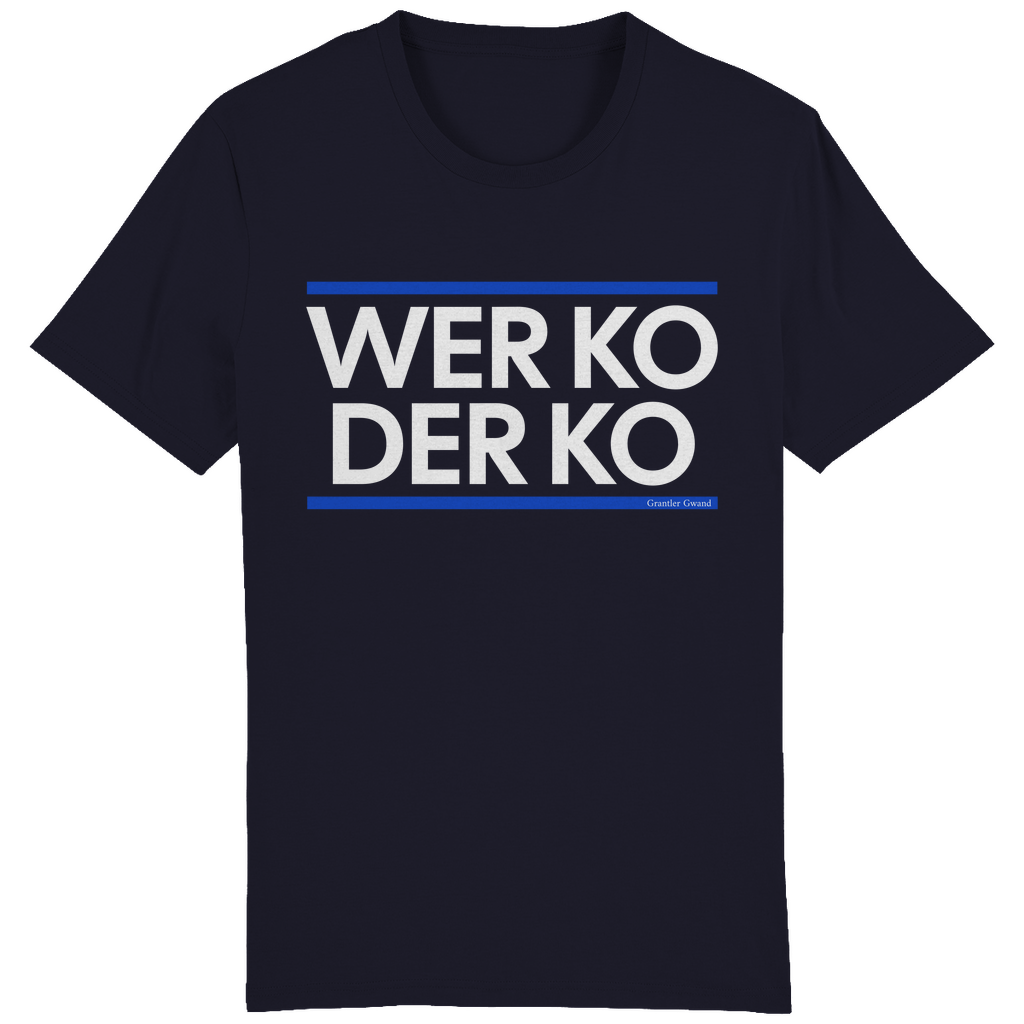 Herren T-Shirt wer ko der ko - blau/weiß - bayerisches Gwand