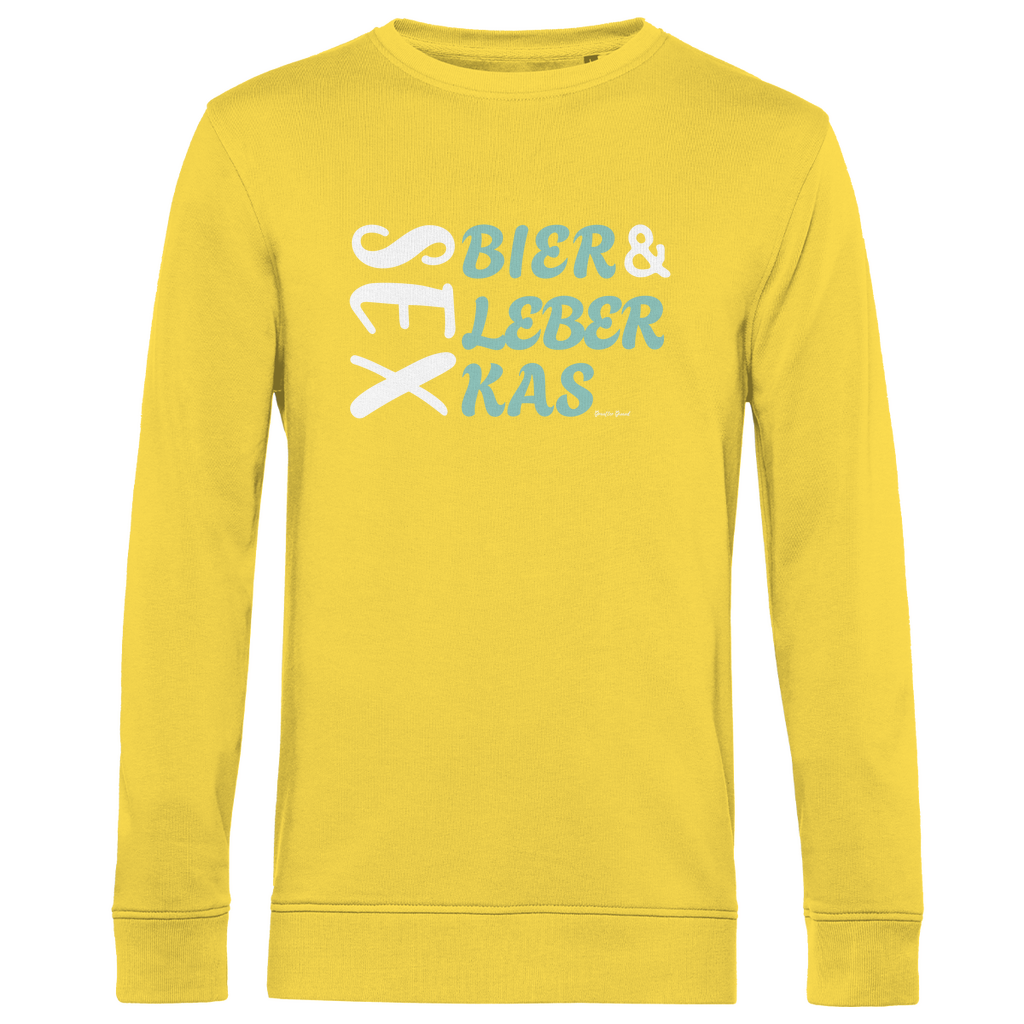 Herren Premium Bio Sweatshirt Sex, Bier, Leberkas - grün/weiß