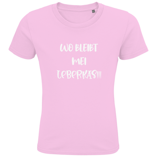 Bayerisches Kinder Premium Bio T-Shirt Wo bleibt mei Leberkas - weiß - Grantler Gwand