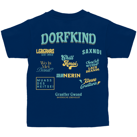 Bayerisches Kinder T-Shirt - Dorfkind für Madln - Grün/Gelb - Grantler Gwand