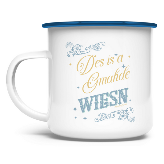 Emaille Tasse Des is a gmahde Wiesn - grün/gold