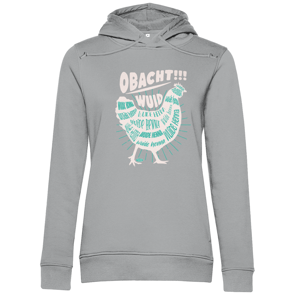 Bayerischer Damen Premium Bio Hoodie Obacht wuid - grün/beige - Grantler Gwand
