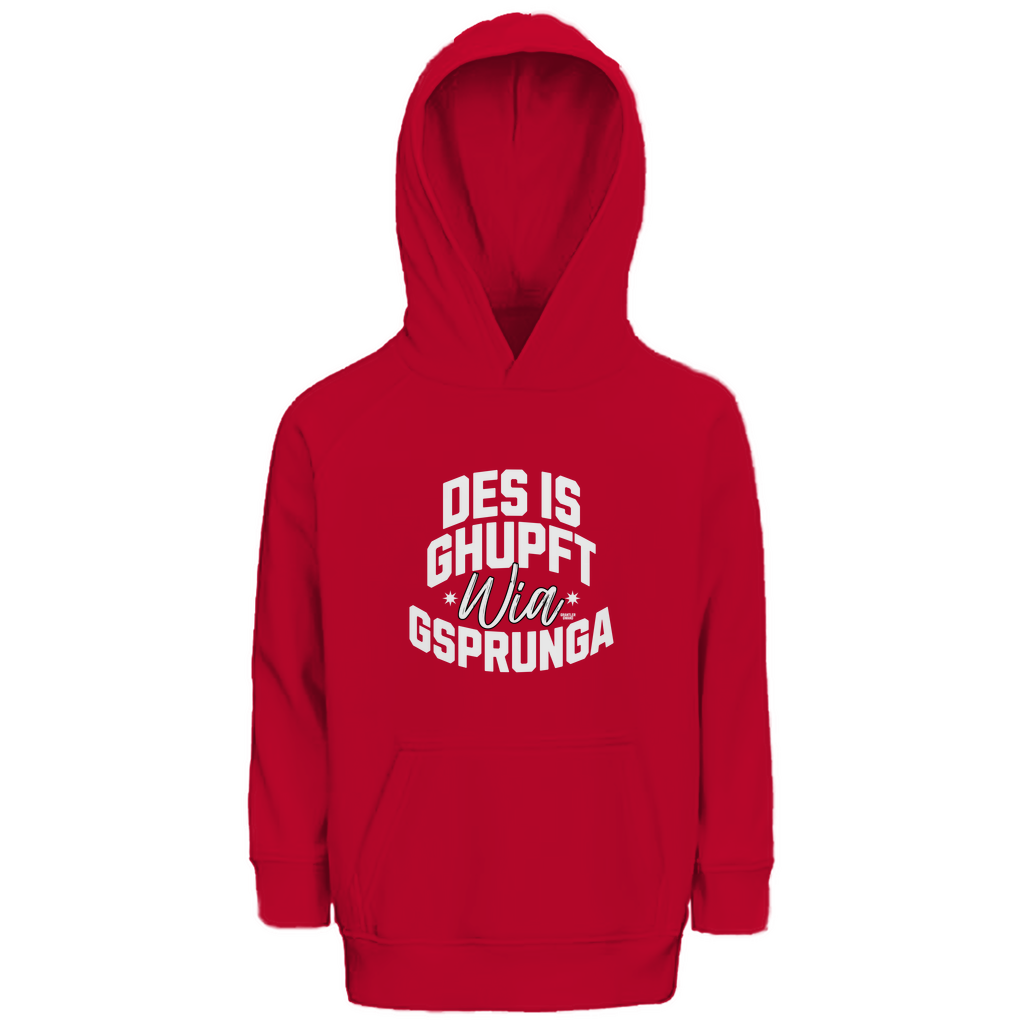Bayerisches Kinder Premium Bio Hoodie Des is ghupft wia gsprunga - weiß - Grantler Gwand