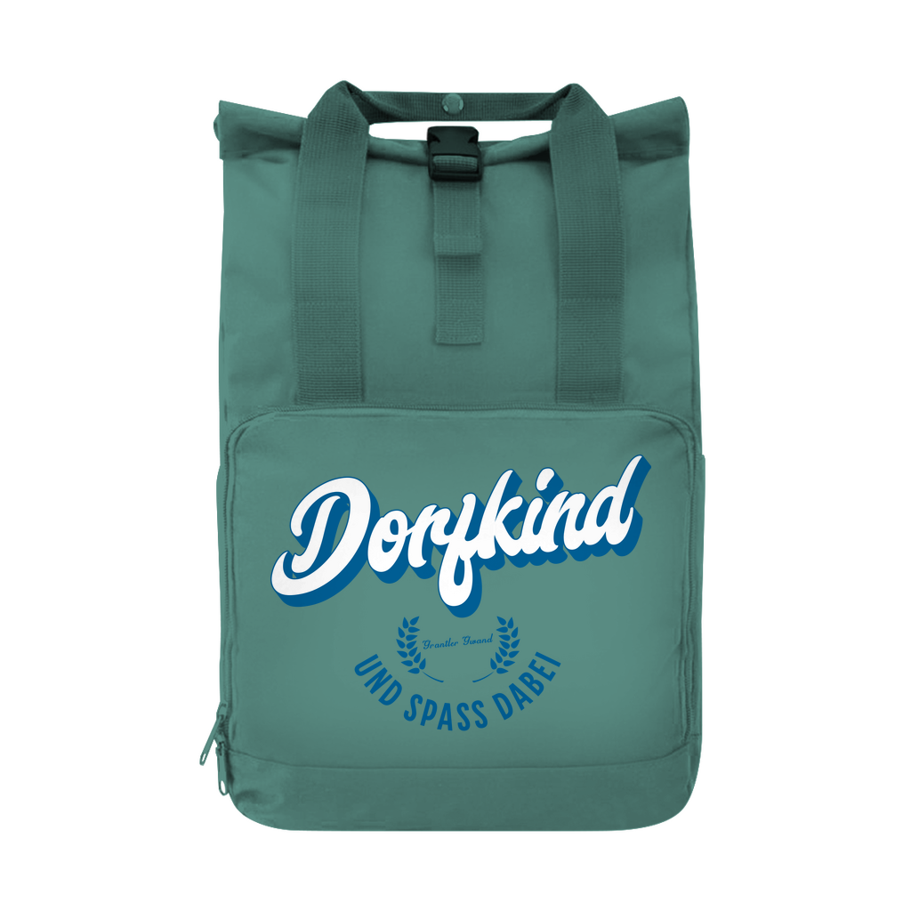 Bayerischer Rolltop Rucksack - Dorfkind und Spaß dabei - blau - Grantler Gwand