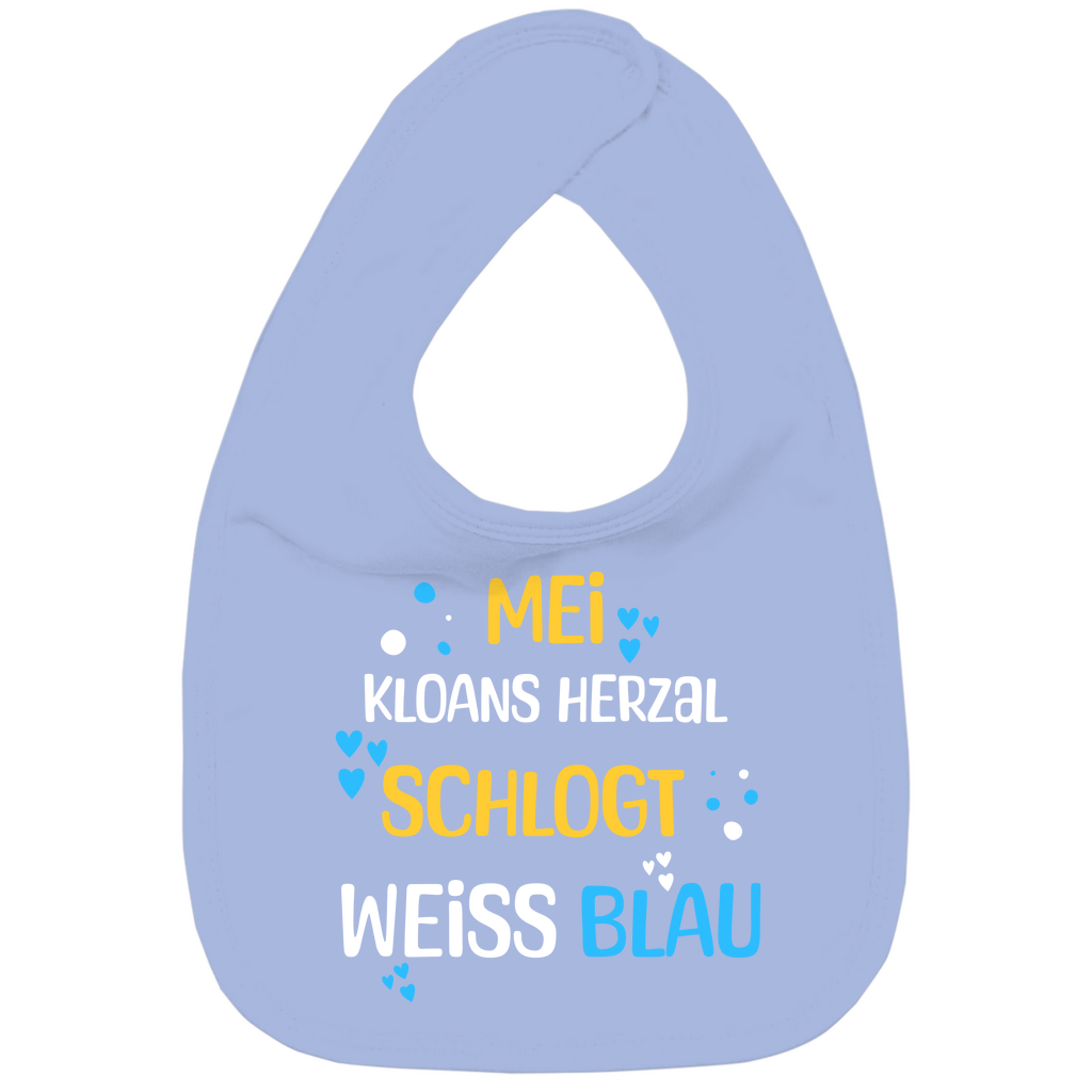 Bayerisches Baby Bio Lätzchen Mei kloans Herzal schlogt weiss blau - Grantler Gwand