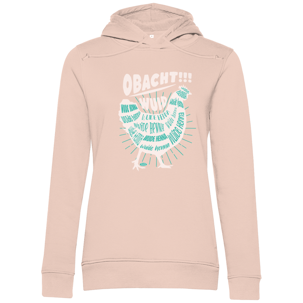 Bayerischer Damen Premium Bio Hoodie Obacht wuid - grün/beige - Grantler Gwand