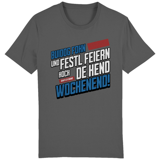 Bayerisches Herren T-Shirt Buidog fohn und Festl feiern - blau/rot - Grantler Gwand