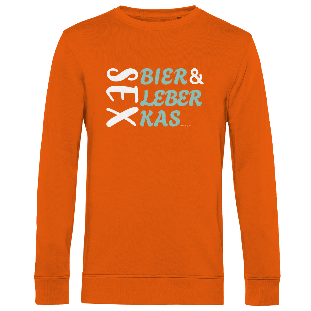 Herren Premium Bio Sweatshirt Sex, Bier, Leberkas - grün/weiß