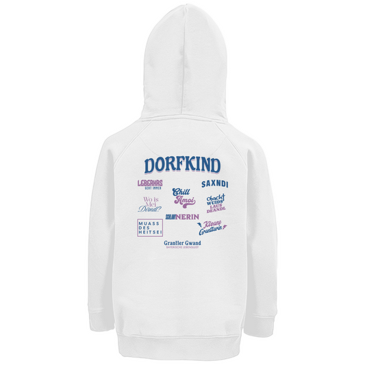 Bayerischer Kinder Premium Bio Hoodie - Dorfkind Pink/Blau Grantler Gwand