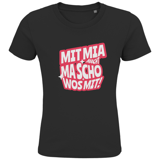Bayerisches Kinder Premium Bio T-Shirt Mit mia macht ma scho wos mit - rot - Grantler Gwand
