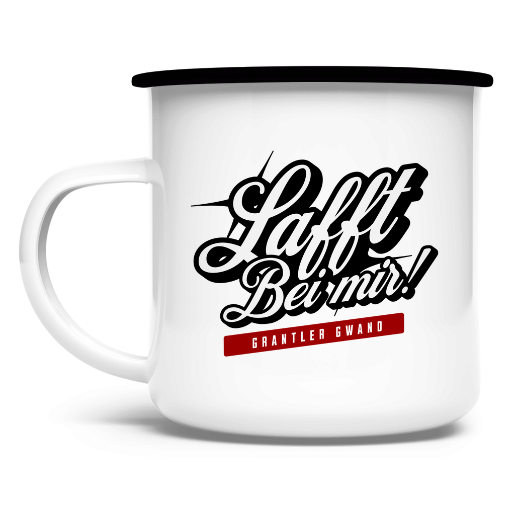 Bayerische Emaille Tasse Lafft bei mir - Grantler Gwand