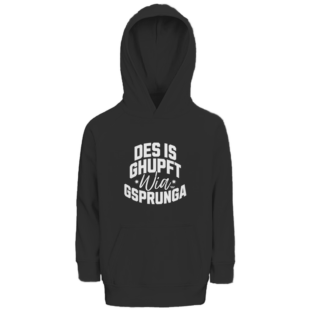 Bayerisches Kinder Premium Bio Hoodie Des is ghupft wia gsprunga - weiß - Grantler Gwand