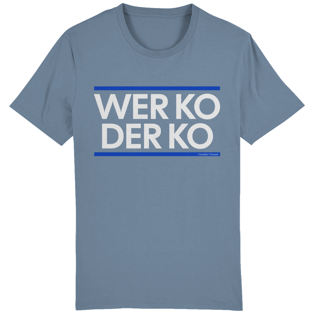Herren T-Shirt wer ko der ko - blau/weiß - bayerisches Gwand