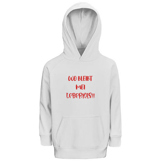 Bayerischer Kinder Premium Bio Hoodie Wo bleibt mei Leberkas - rot - Grantler Gwand