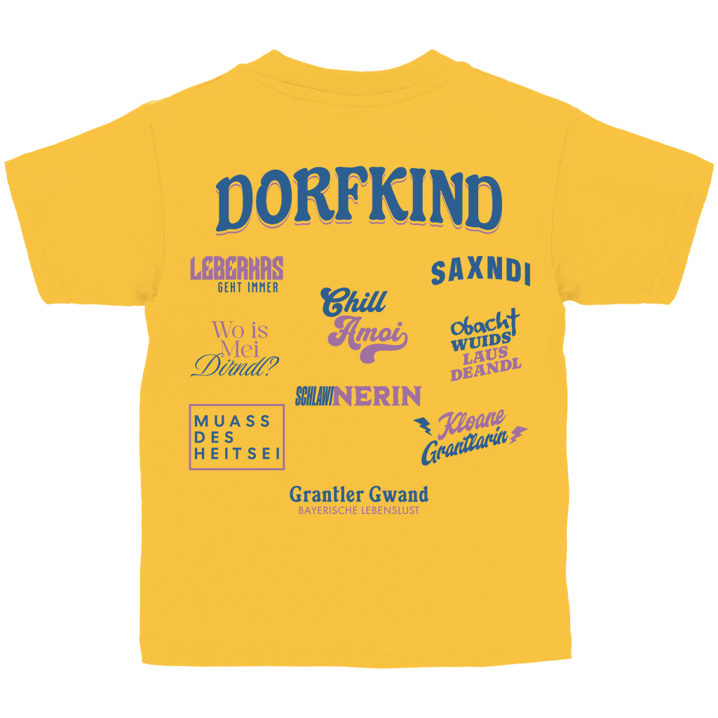 Bayerisches Kinder T-Shirt - Dorfkind für Madln - Pink/Blau Grantler Gwand