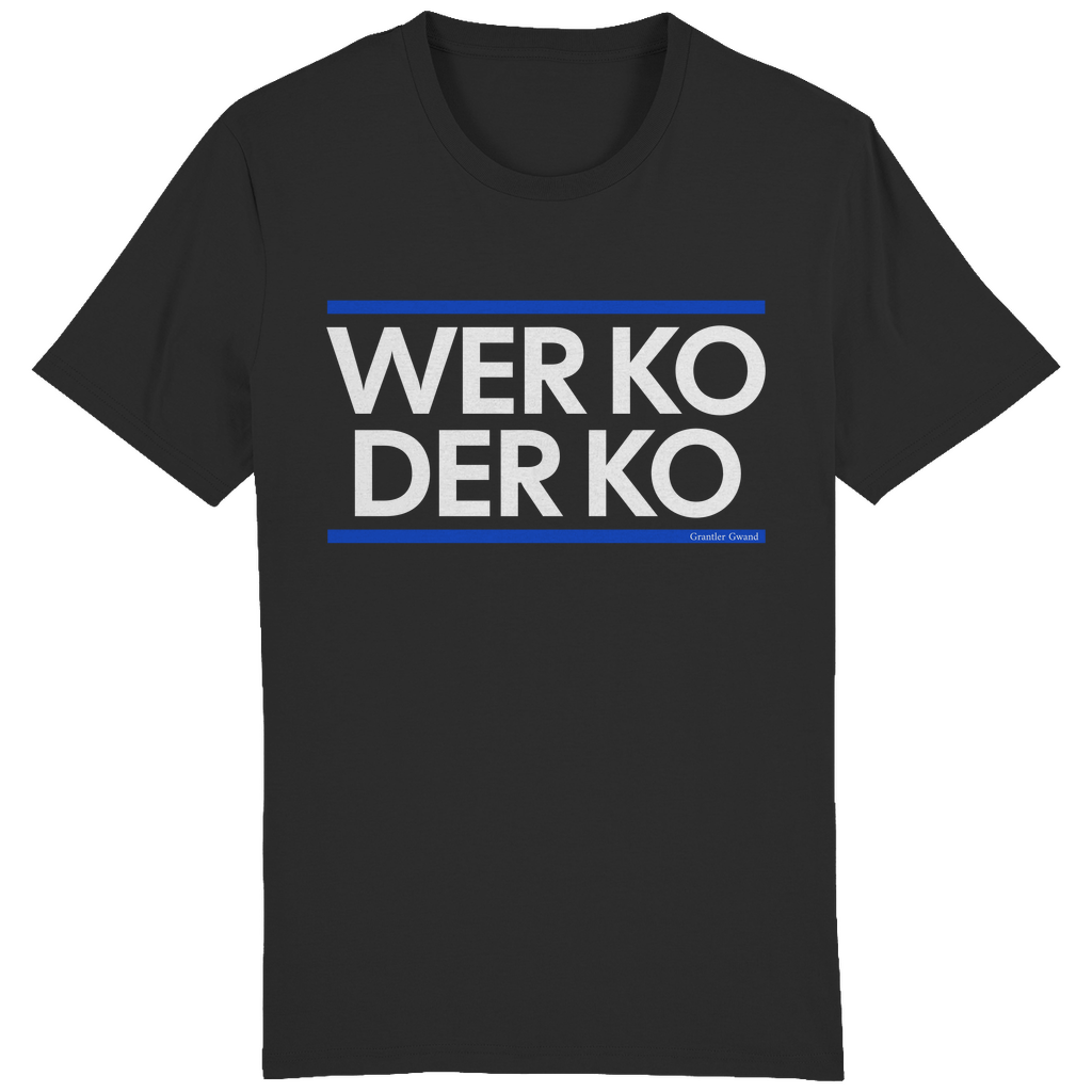 Herren T-Shirt wer ko der ko - blau/weiß - bayerisches Gwand