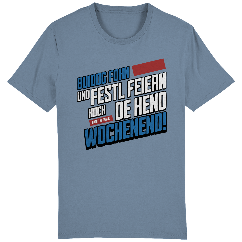 Bayerisches Herren T-Shirt Buidog fohn und Festl feiern - blau/rot - Grantler Gwand