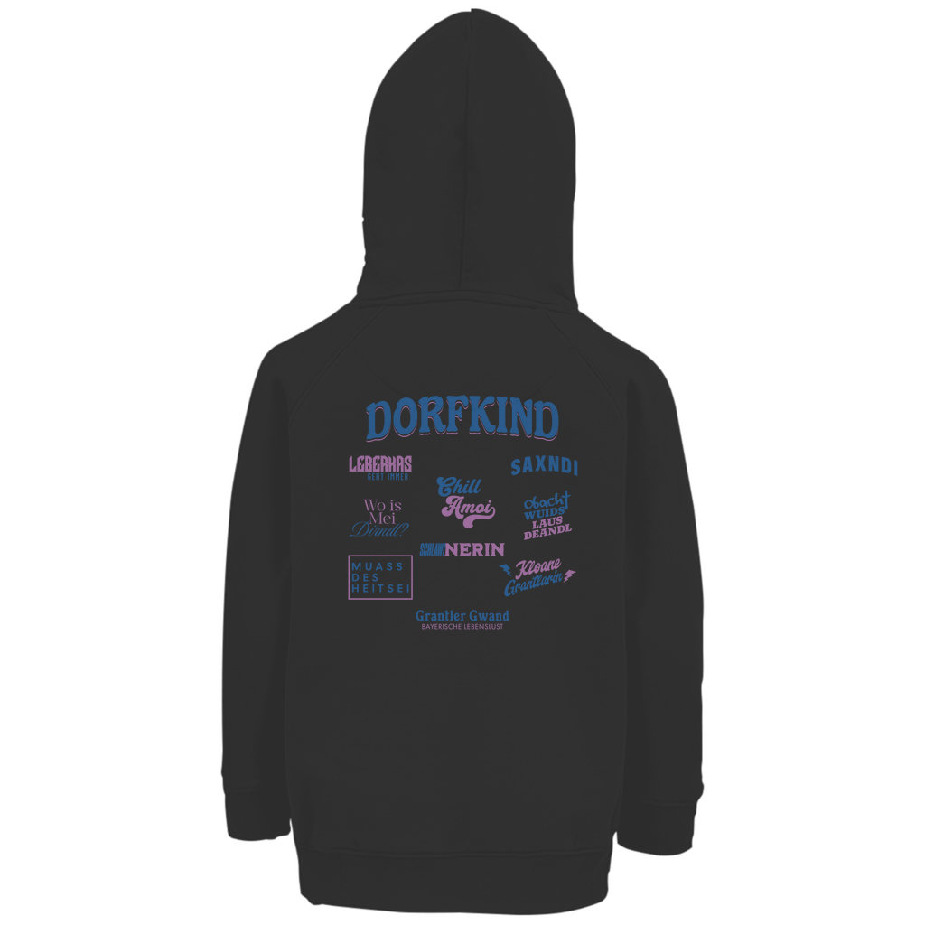 Bayerischer Kinder Premium Bio Hoodie - Dorfkind Pink/Blau Grantler Gwand