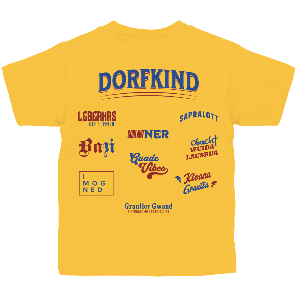 Bayerisches Kinder T-Shirt - Dorfkind für Buam - Rot/Blau - Grantler Gwand