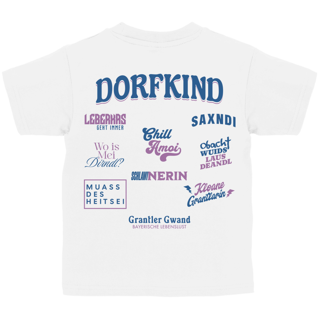 Bayerisches Kinder T-Shirt - Dorfkind für Madln - Pink/Blau Grantler Gwand