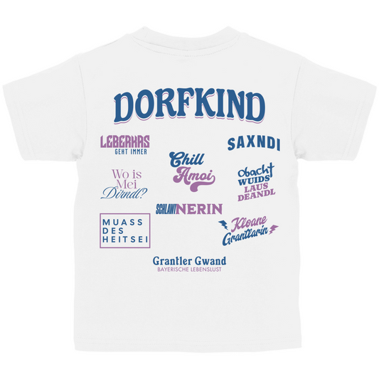 Bayerisches Kinder T-Shirt - Dorfkind für Madln - Pink/Blau Grantler Gwand