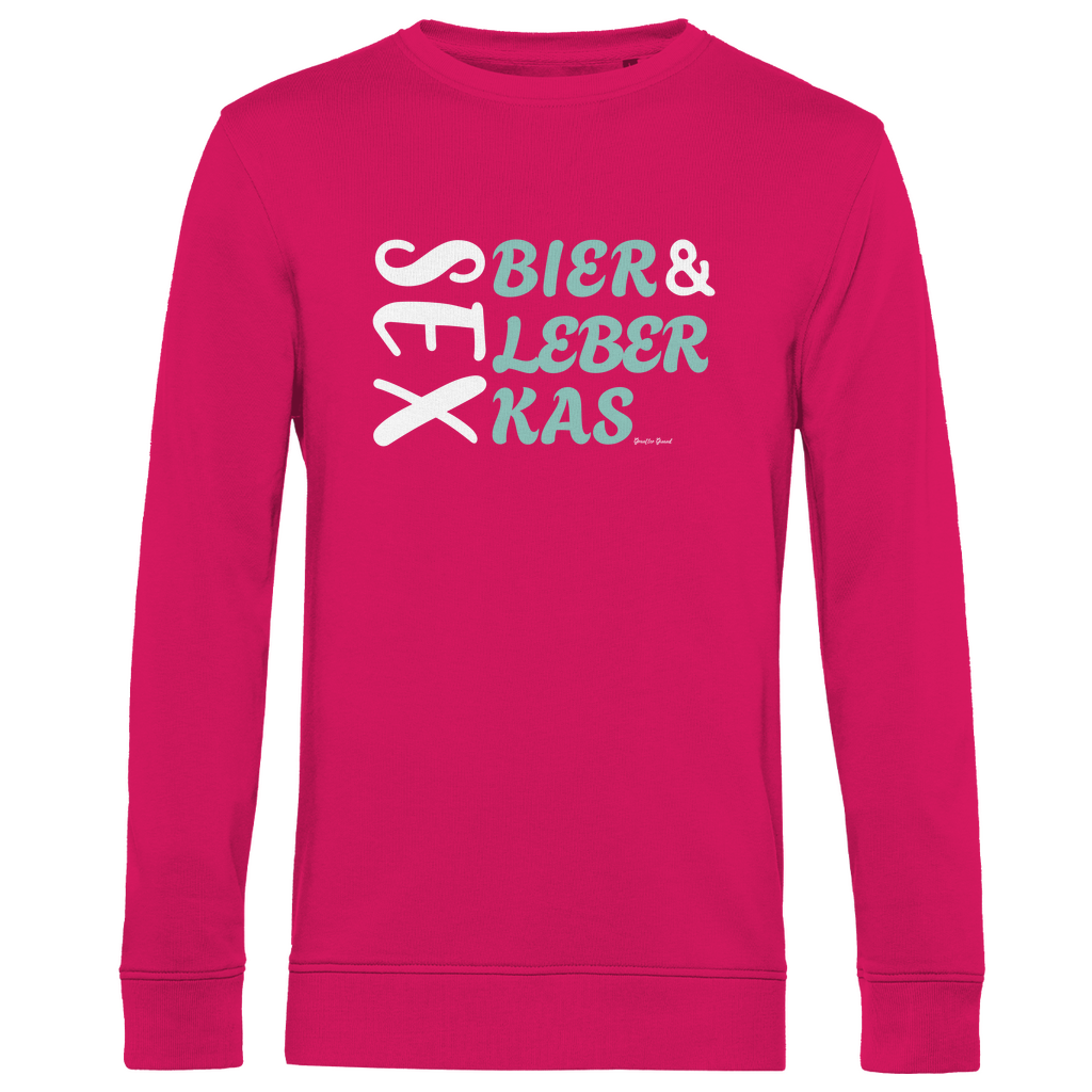 Herren Premium Bio Sweatshirt Sex, Bier, Leberkas - grün/weiß