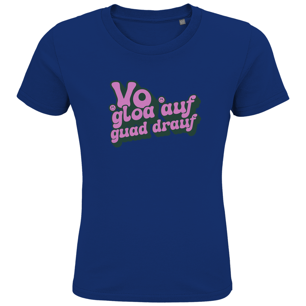 Bayerisches Kinder Premium Bio T-Shirt Vo gloa auf guad drauf - lila - Grantler Gwand