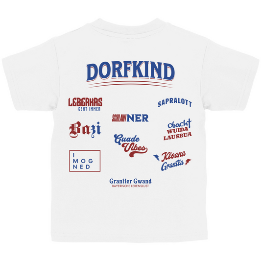 Bayerisches Kinder T-Shirt - Dorfkind für Buam - Rot/Blau - Grantler Gwand