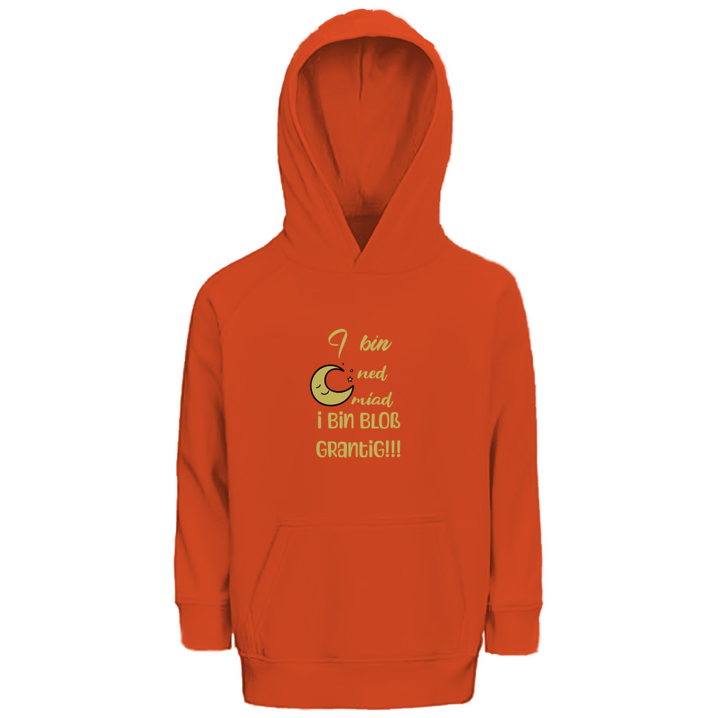 Bayerischer Kinder Premium Bio Hoodie I bin ned miad, i bin bloß grantig - gelb - Grantler Gwand